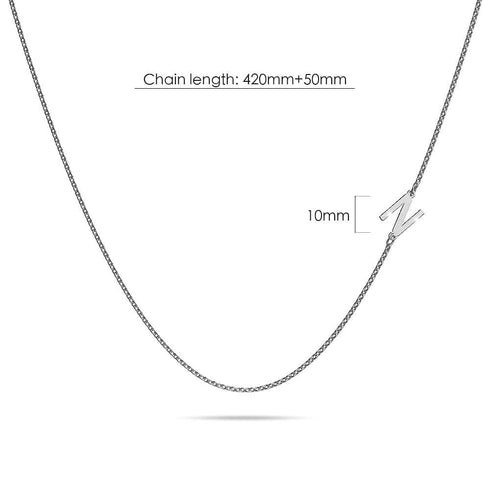 Bold Alphabet Letter Initial Charm Necklace in White Gold Tone